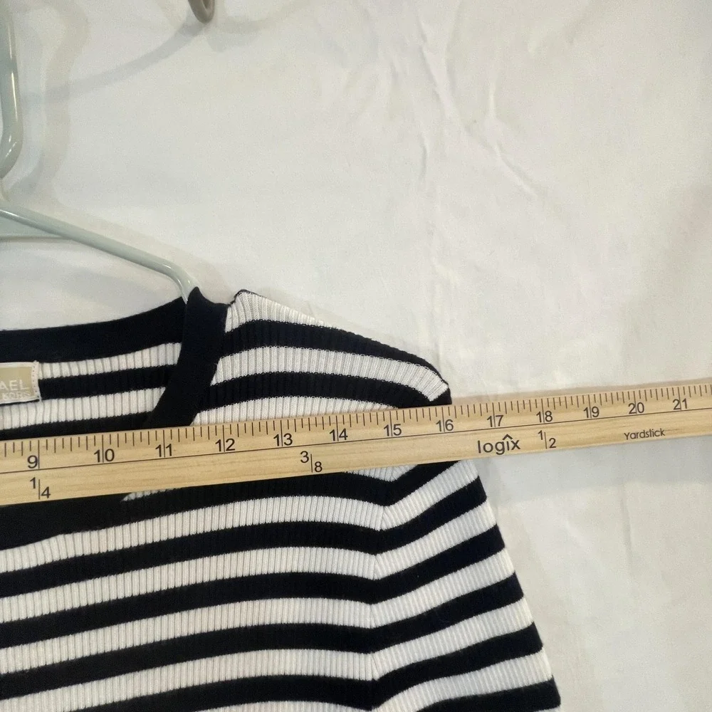 Michael Michael Kors‎ Sweater Womens Medium Black White Ribbed Striped Crewneck
